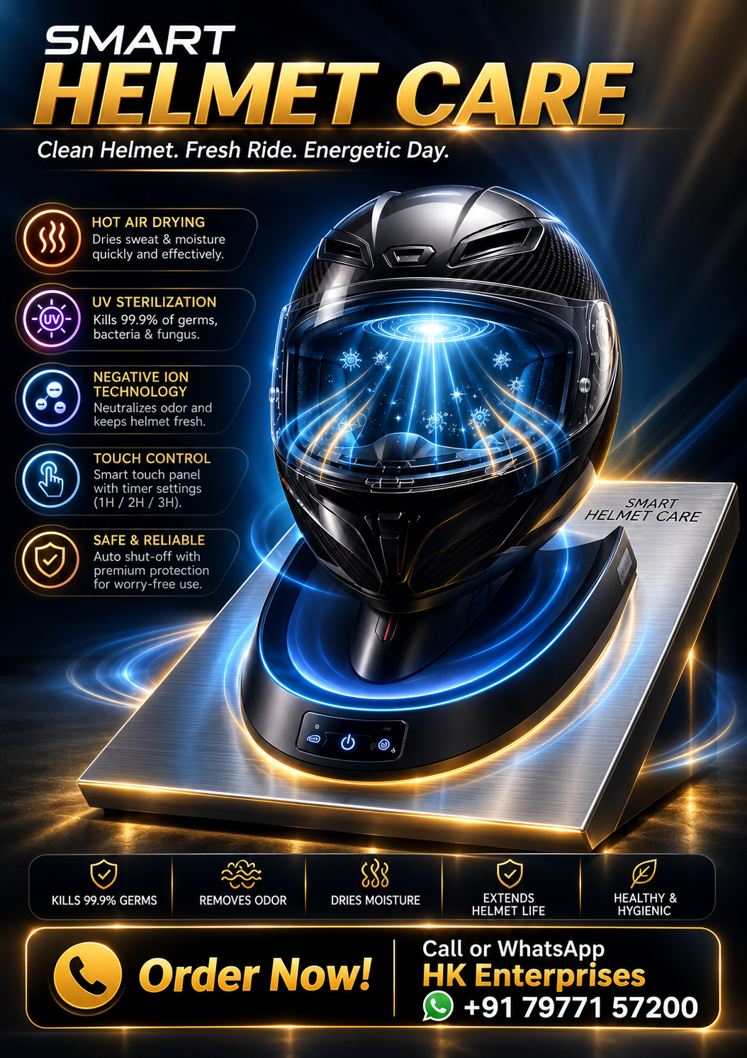 Smart Helmet Care — Advanced UVC Helmet Sanitizer by HK Enterprises